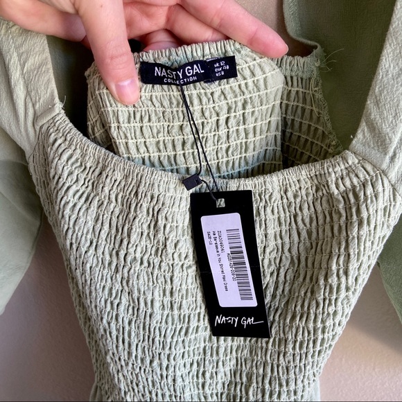 NWT | Nasty Gal Square Neck Puff Sleeve Maxi Dress Slit Shirred Bust Mint Green - Picture 10 of 10